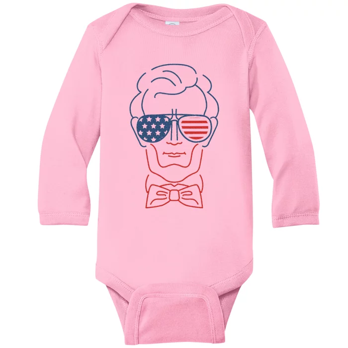 Abe Line Drawing Usa 4th Of July President Abraham Lincoln Baby Long Sleeve Bodysuit