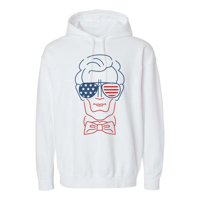 Abe Line Drawing Usa 4th Of July President Abraham Lincoln Garment-Dyed Fleece Hoodie