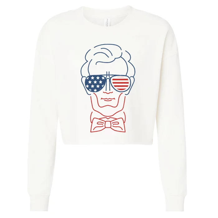 Abe Line Drawing Usa 4th Of July President Abraham Lincoln Cropped Pullover Crew