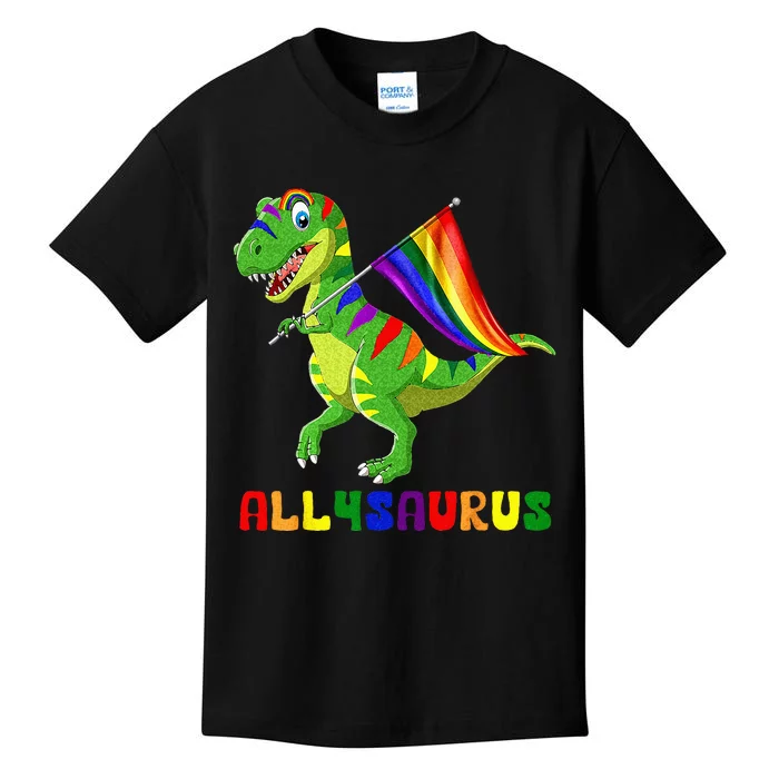 Allysaurus LGBT Dinosaur Rainbow Flag Ally LGBT Pride Kids T-Shirt