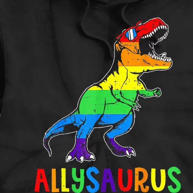 Allysaurus LGBT Dinosaur Rainbow Flag Ally LGBT Pride Tie Dye Hoodie