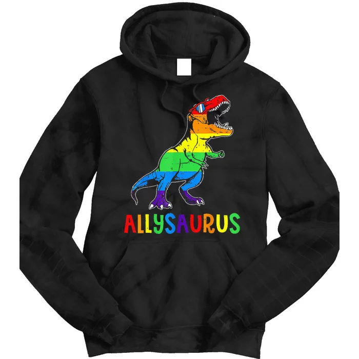 Allysaurus LGBT Dinosaur Rainbow Flag Ally LGBT Pride Tie Dye Hoodie