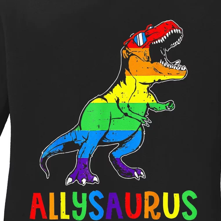 Allysaurus LGBT Dinosaur Rainbow Flag Ally LGBT Pride Ladies Long Sleeve Shirt