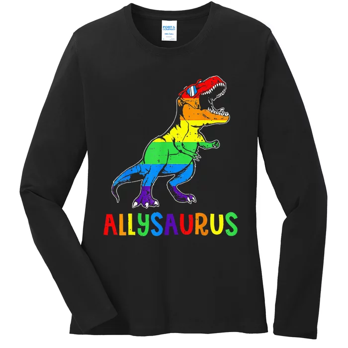 Allysaurus LGBT Dinosaur Rainbow Flag Ally LGBT Pride Ladies Long Sleeve Shirt