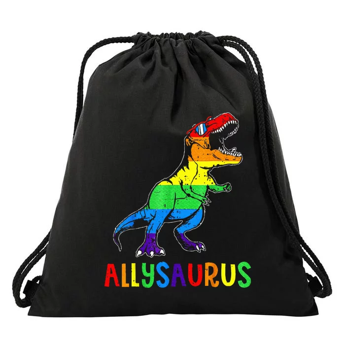 Allysaurus LGBT Dinosaur Rainbow Flag Ally LGBT Pride Drawstring Bag