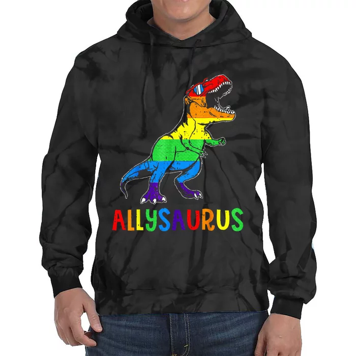 Allysaurus LGBT Dinosaur Rainbow Flag Ally LGBT Pride Tie Dye Hoodie