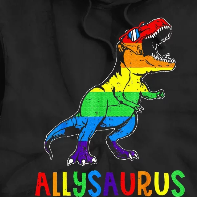 Allysaurus LGBT Dinosaur Rainbow Flag Ally LGBT Pride Tie Dye Hoodie