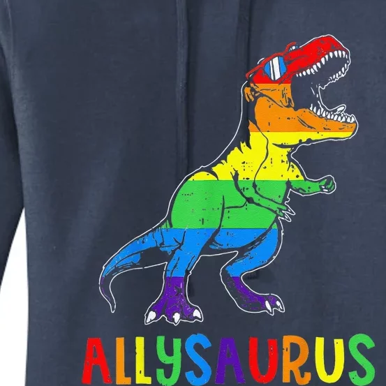 Allysaurus Lgbt Dinosaur Rainbow Flag Ally Lgbt Pride Women's Pullover Hoodie