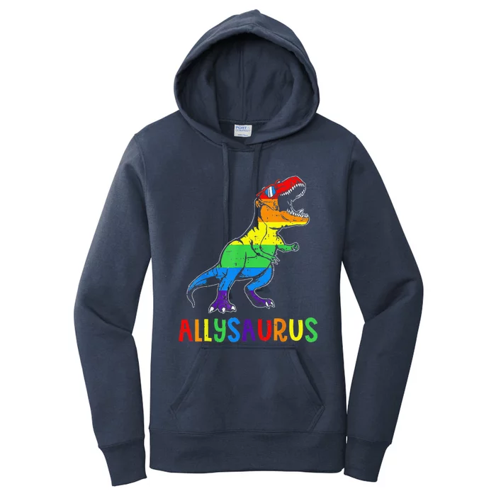 Allysaurus Lgbt Dinosaur Rainbow Flag Ally Lgbt Pride Women's Pullover Hoodie