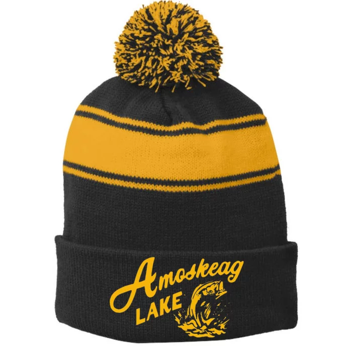 Amoskeag Lake Essential Fishing Stripe Pom Pom Beanie