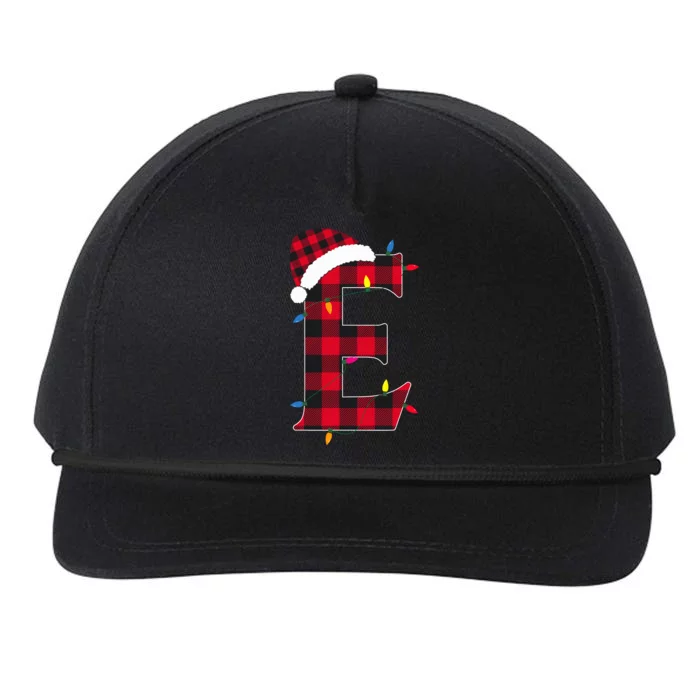 Awesome Letter E Initial Name Buffalo Plaid Christmas Pajama Snapback Five-Panel Rope Hat