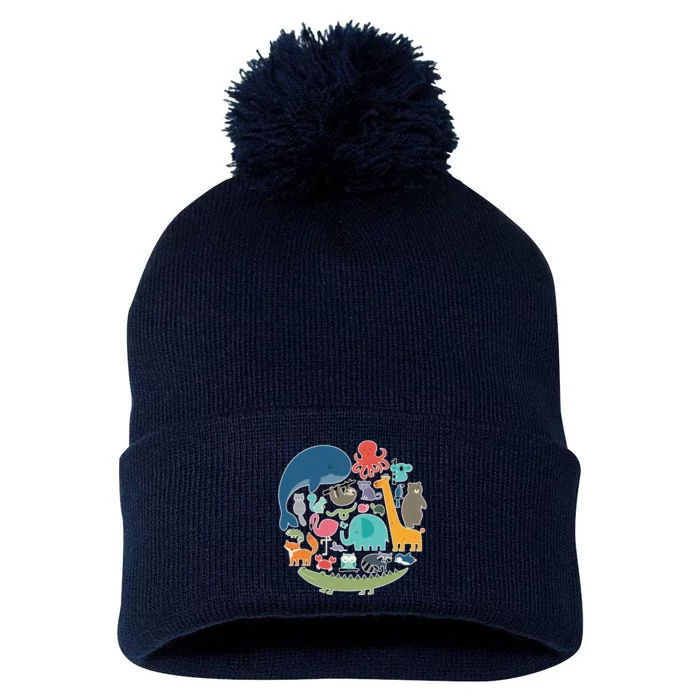 Animal Lover Earth Pom Pom 12in Knit Beanie