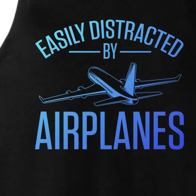 Airplane Lovers Easily Distracted By Airplanes Meaningful Gift Ladies Tri-Blend Wicking Tank