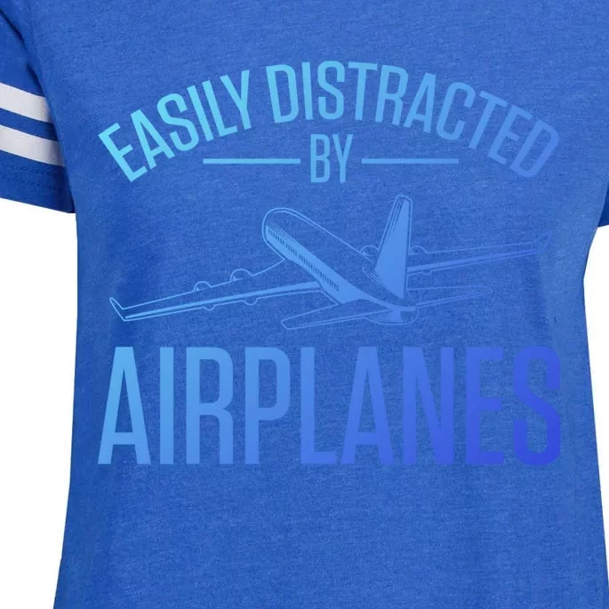 Airplane Lovers Easily Distracted By Airplanes Meaningful Gift Enza Ladies Jersey Football T-Shirt