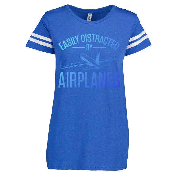 Airplane Lovers Easily Distracted By Airplanes Meaningful Gift Enza Ladies Jersey Football T-Shirt