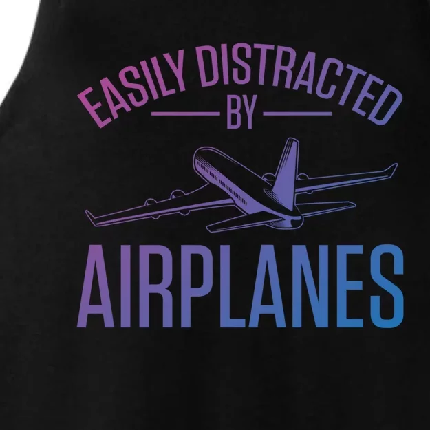 Airplane Lovers Easily Distracted By Airplanes Meaningful Gift Ladies Tri-Blend Wicking Tank