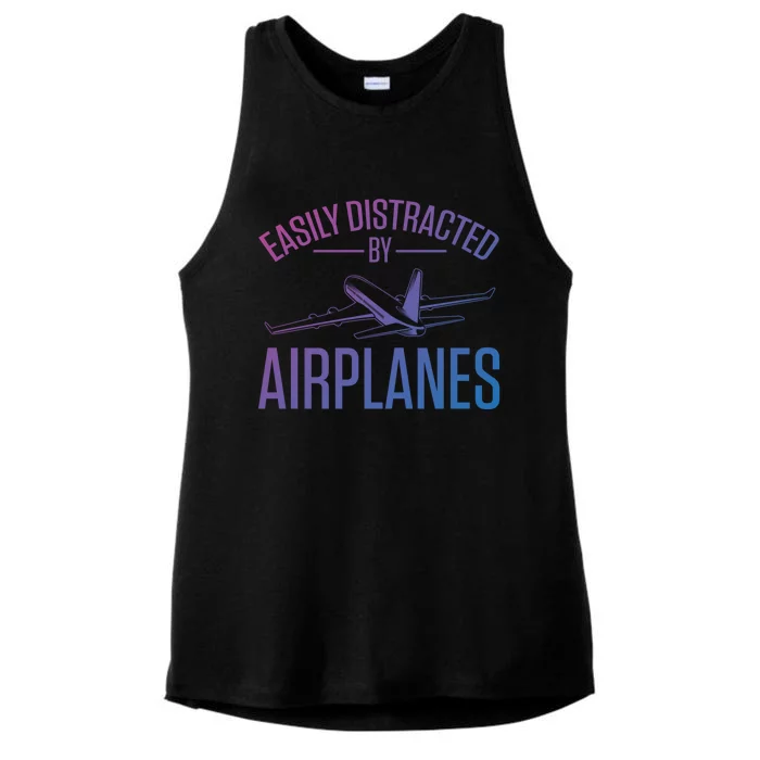 Airplane Lovers Easily Distracted By Airplanes Meaningful Gift Ladies Tri-Blend Wicking Tank