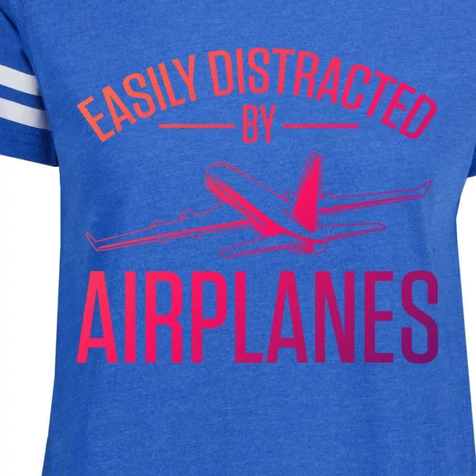 Airplane Lovers Easily Distracted By Airplanes Meaningful Gift Enza Ladies Jersey Football T-Shirt