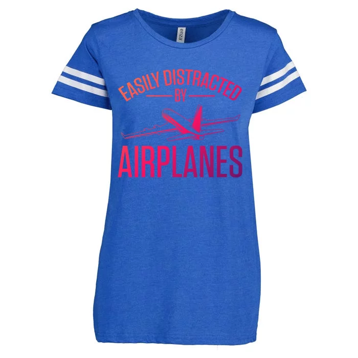 Airplane Lovers Easily Distracted By Airplanes Meaningful Gift Enza Ladies Jersey Football T-Shirt