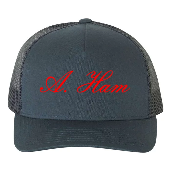 Alexander Hamilton A. Ham Red Script Logo Yupoong Adult 5-Panel Trucker Hat