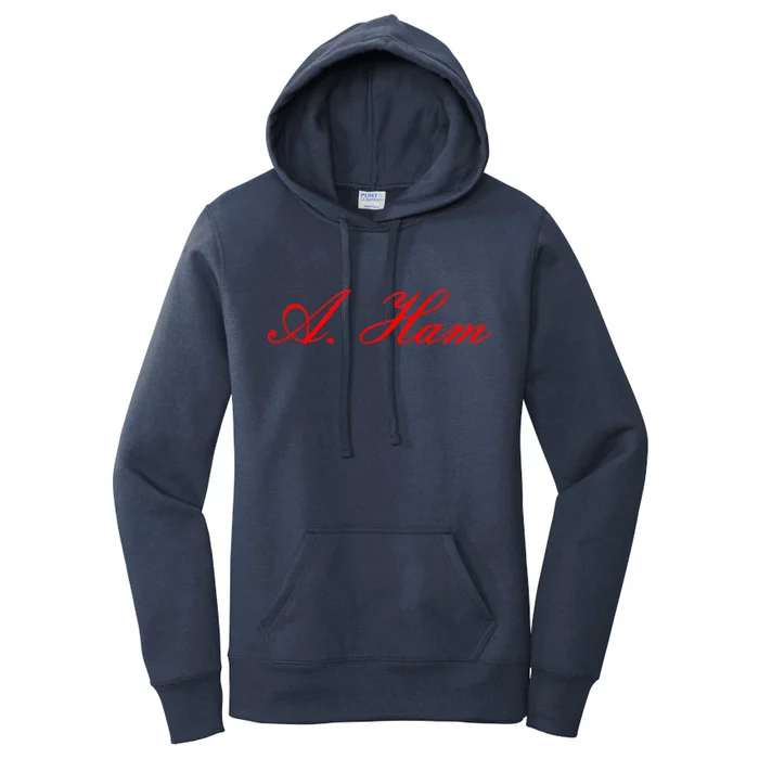 Alexander Hamilton A. Ham Red Script Logo Women's Pullover Hoodie