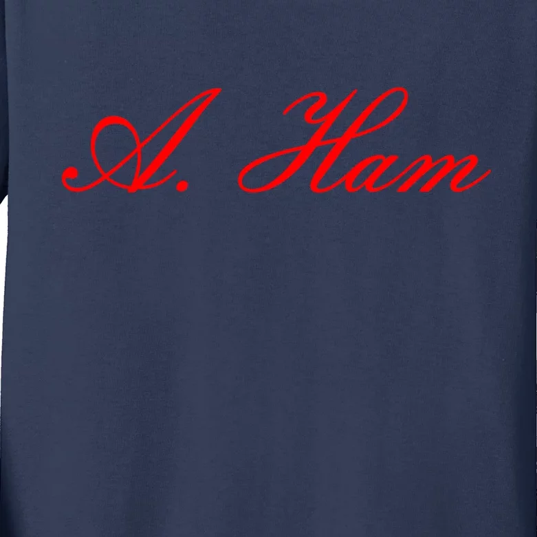 Alexander Hamilton A. Ham Red Script Logo Kids Long Sleeve Shirt