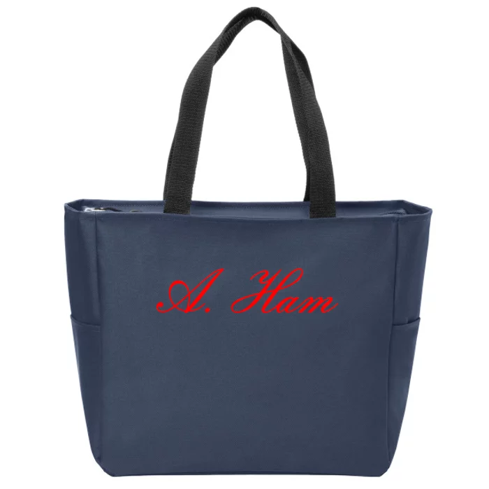 Alexander Hamilton A. Ham Red Script Logo Zip Tote Bag