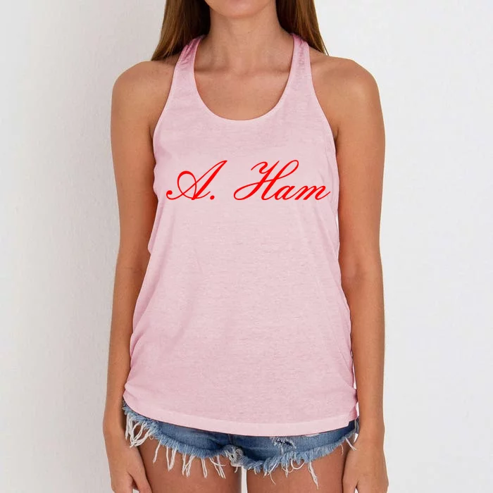 Alexander Hamilton A. Ham Red Script Logo Women's Knotted Racerback Tank