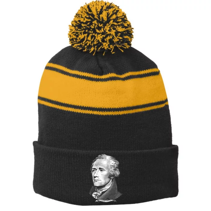 Alexander Hamilton Big Face Portrait A. Ham Stripe Pom Pom Beanie