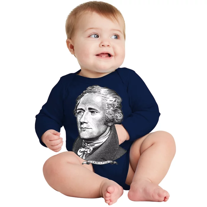 Alexander Hamilton Big Face Portrait A. Ham Baby Long Sleeve Bodysuit