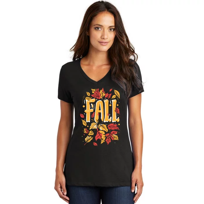 Autumn Leaves Fall Season Theme Women's V-Neck T-Shirt