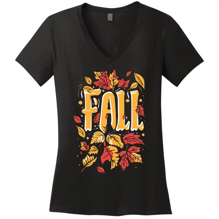 Autumn Leaves Fall Season Theme Women's V-Neck T-Shirt