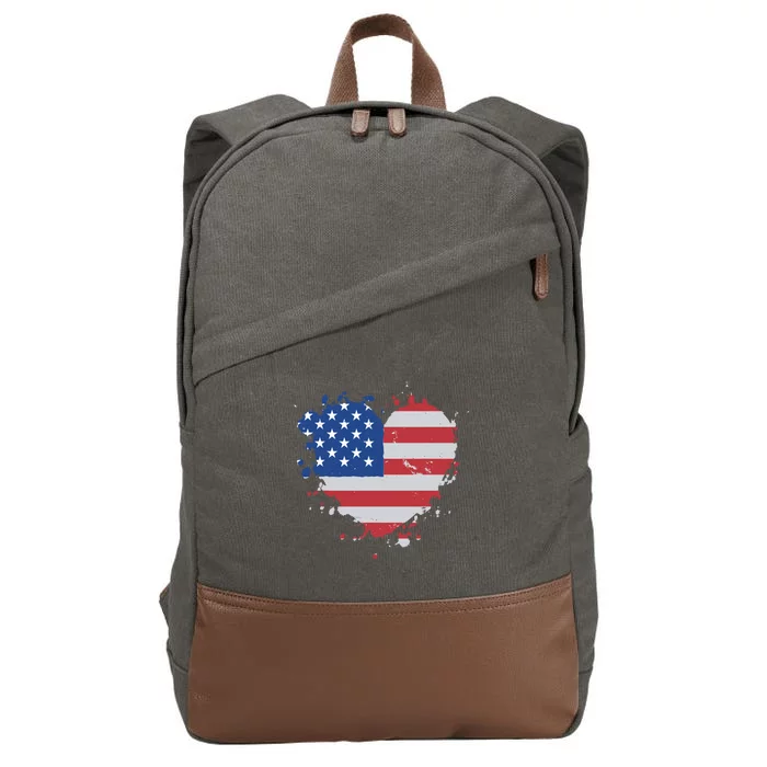 America Love Flag USA Heart 4th July American Proud Girl Cotton Canvas Backpack