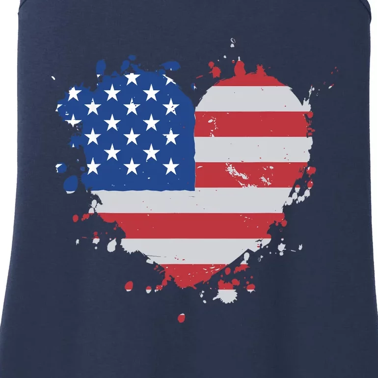 America Love Flag USA Heart 4th July American Proud Girl Ladies Essential Tank