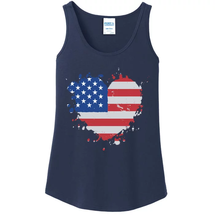 America Love Flag USA Heart 4th July American Proud Girl Ladies Essential Tank