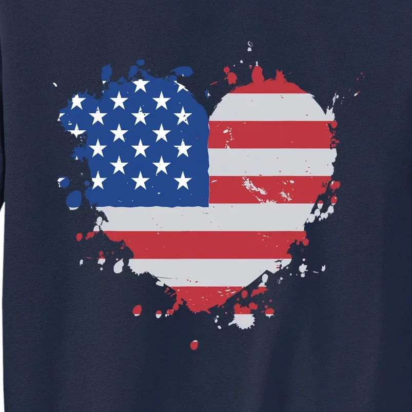 America Love Flag USA Heart 4th July American Proud Girl Tall Sweatshirt