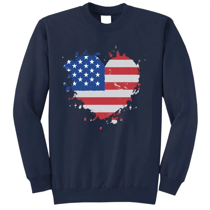 America Love Flag USA Heart 4th July American Proud Girl Tall Sweatshirt