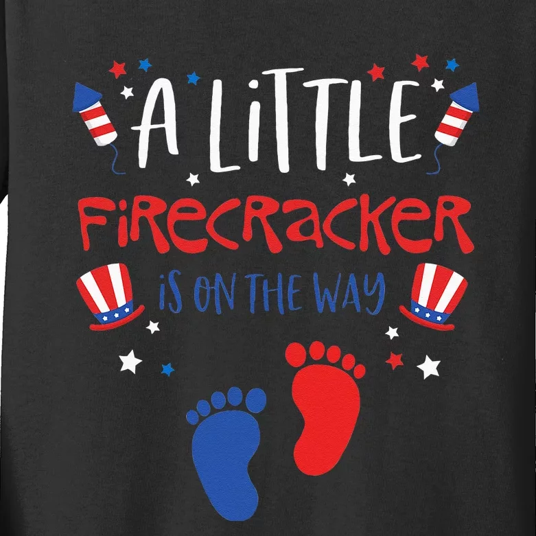 A Little Firecracker Is On The Way 4th Of July Pregnancy Kids Long Sleeve Shirt