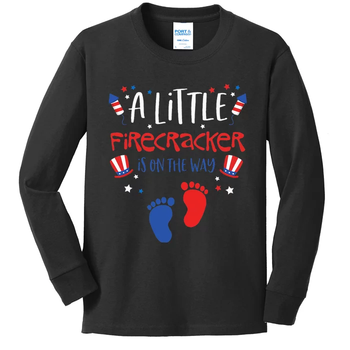 A Little Firecracker Is On The Way 4th Of July Pregnancy Kids Long Sleeve Shirt