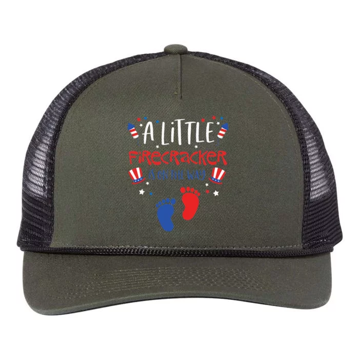 A Little Firecracker Is On The Way 4th Of July Pregnancy Retro Rope Trucker Hat Cap