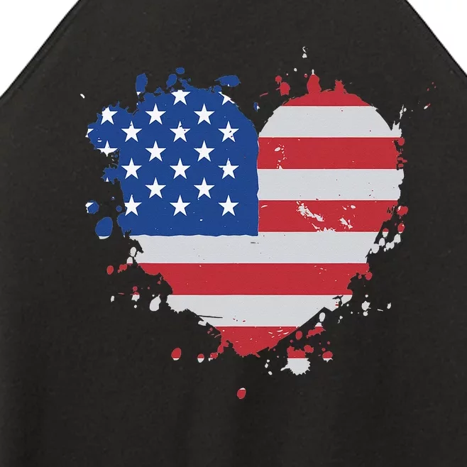 America Love Flag USA Heart 4th Of July American Proud Women’s Perfect Tri Rocker Tank