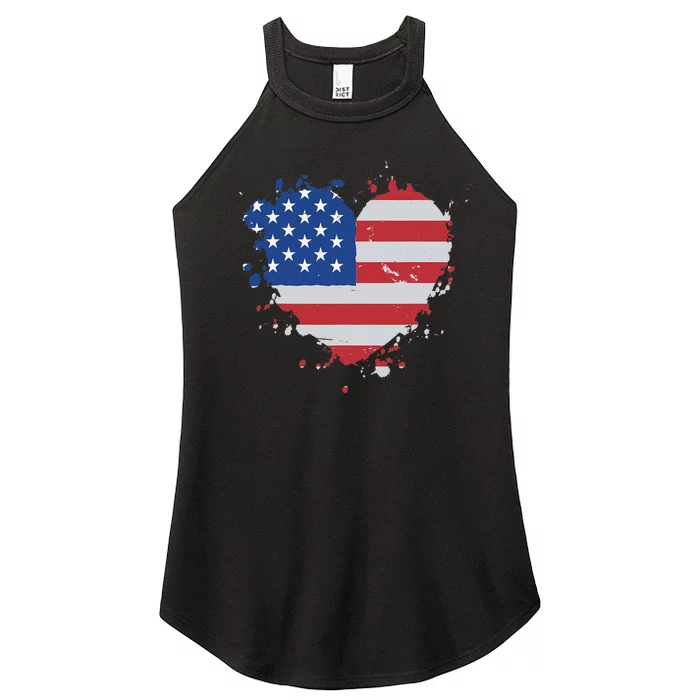 America Love Flag USA Heart 4th Of July American Proud Women’s Perfect Tri Rocker Tank