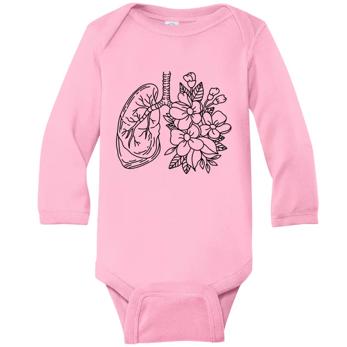 Anatomical Lung Floral Flower Baby Long Sleeve Bodysuit