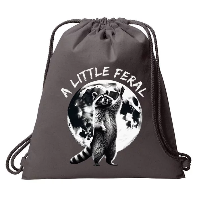 A Little Feral Racoons Howling At The Moon Racoons Meme Drawstring Bag