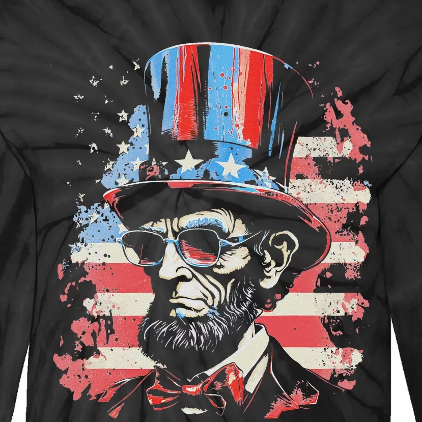 Abraham Lincoln Funny 4th of July American Flag USA America Tie-Dye Long Sleeve Shirt