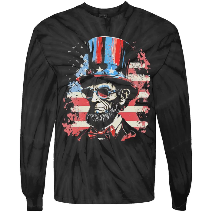 Abraham Lincoln Funny 4th of July American Flag USA America Tie-Dye Long Sleeve Shirt