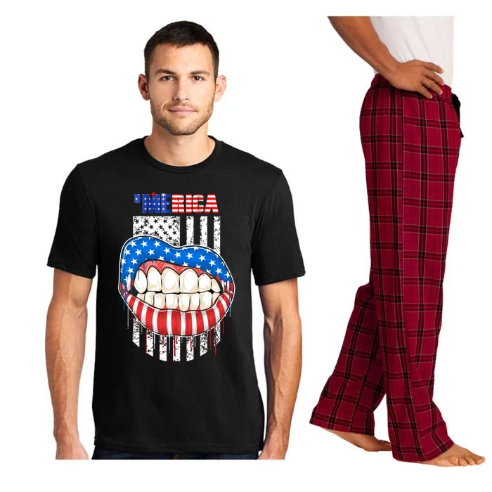 America Lips Flag 4th Of July Independence Day Memorial Day Meaningful Gift Pajama Set