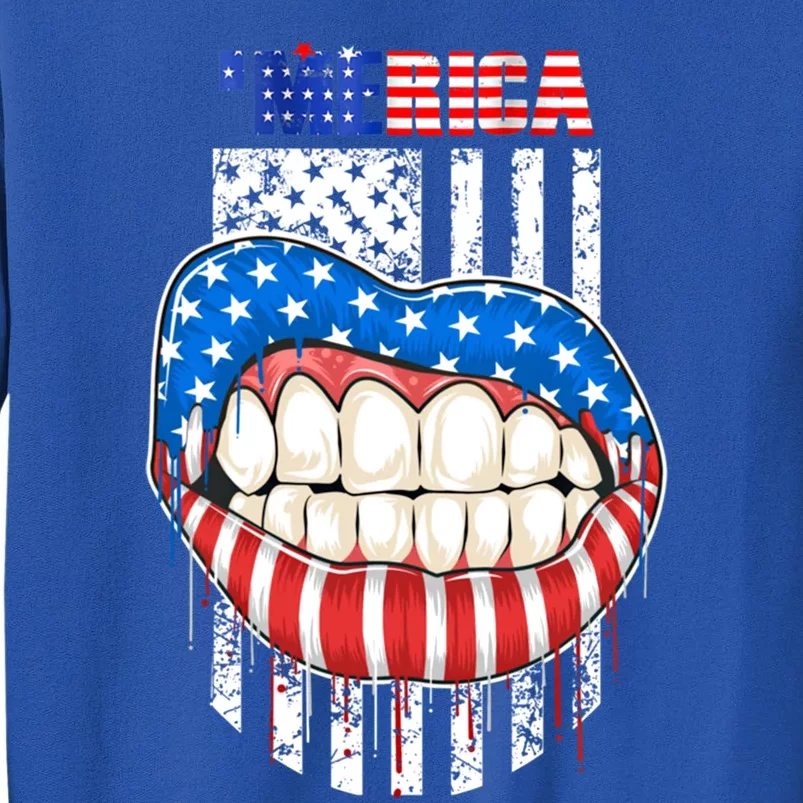 America Lips Flag 4th Of July Independence Day Memorial Day Meaningful Gift Tall Sweatshirt