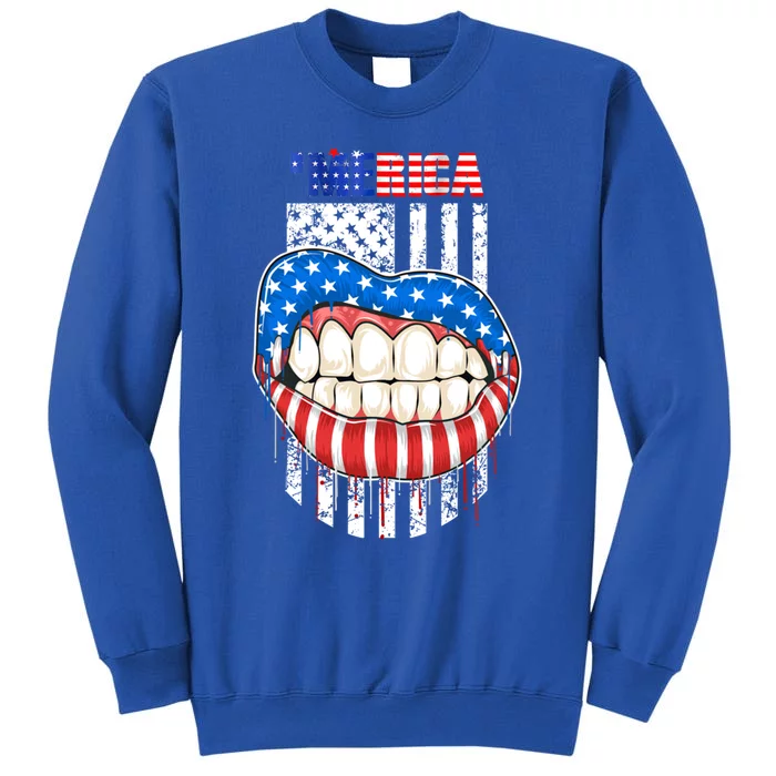 America Lips Flag 4th Of July Independence Day Memorial Day Meaningful Gift Tall Sweatshirt