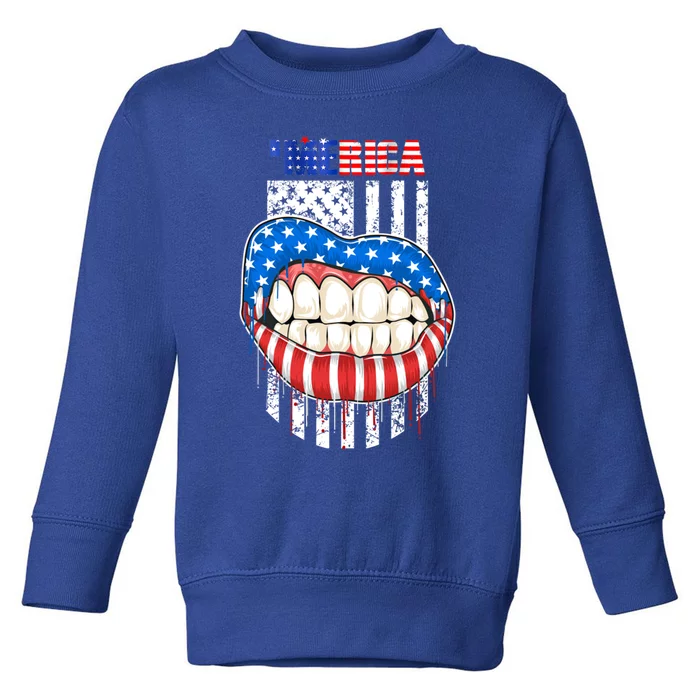 America Lips Flag 4th Of July Independence Day Memorial Day Meaningful Gift Toddler Sweatshirt